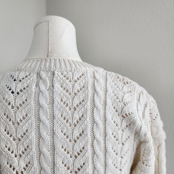 Vintage 90s GAP White Cable Knit Ramie Cotton V-Neck Sweater Pullover M - Picture 7 of 9